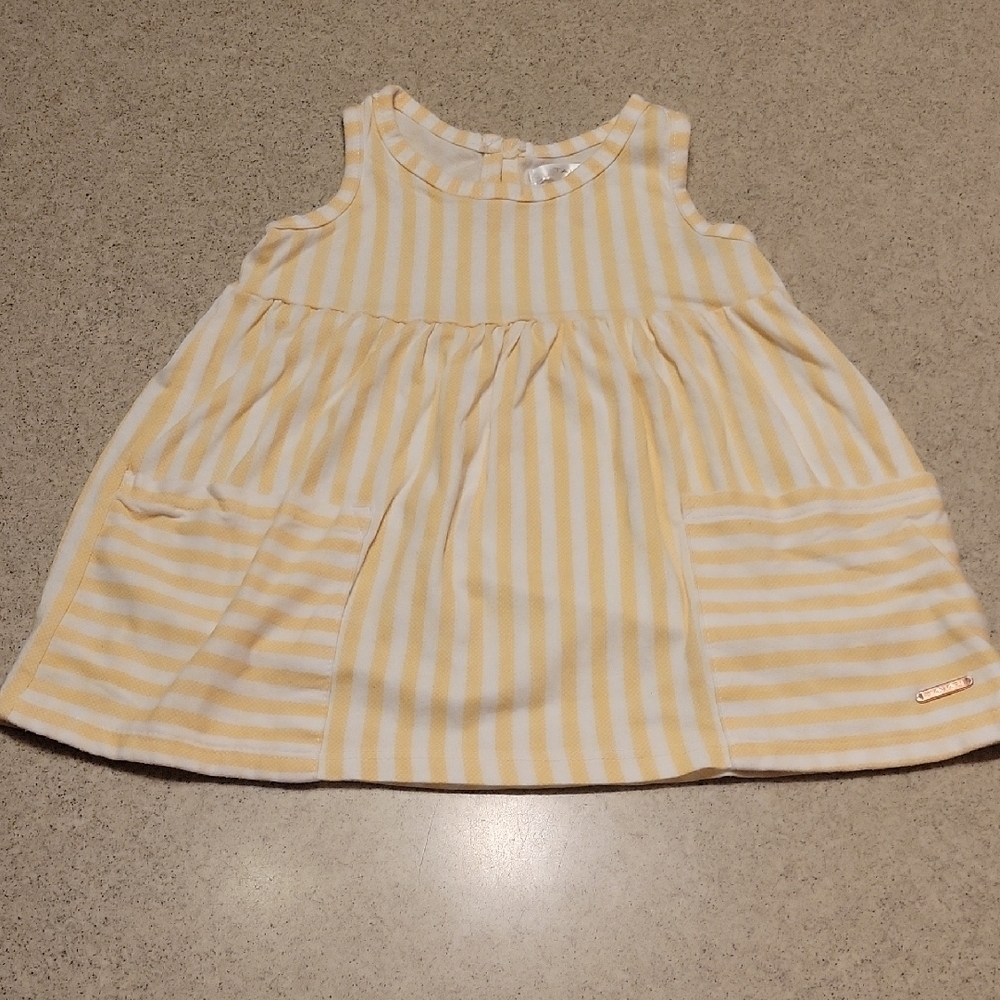 Tahari Yellow and White Striped Sleeveless Dress With Pockets SIZE 2T